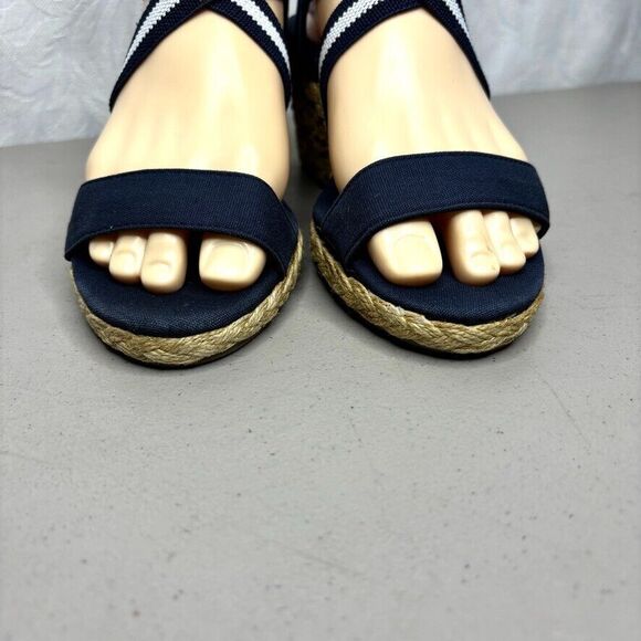 Chaps Dacey Blue Fabric Elastic Open Toe Espadrille Wedge Womens‎ Size 6.5 M - Picture 3 of 11
